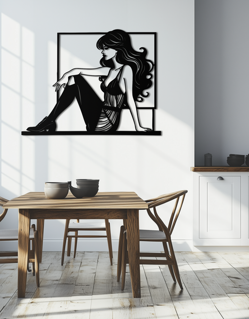 Load image into Gallery viewer, Elegant Woman Silhouette Metal Wall Art – Modern Black Feminine Home Decor- KAF511
