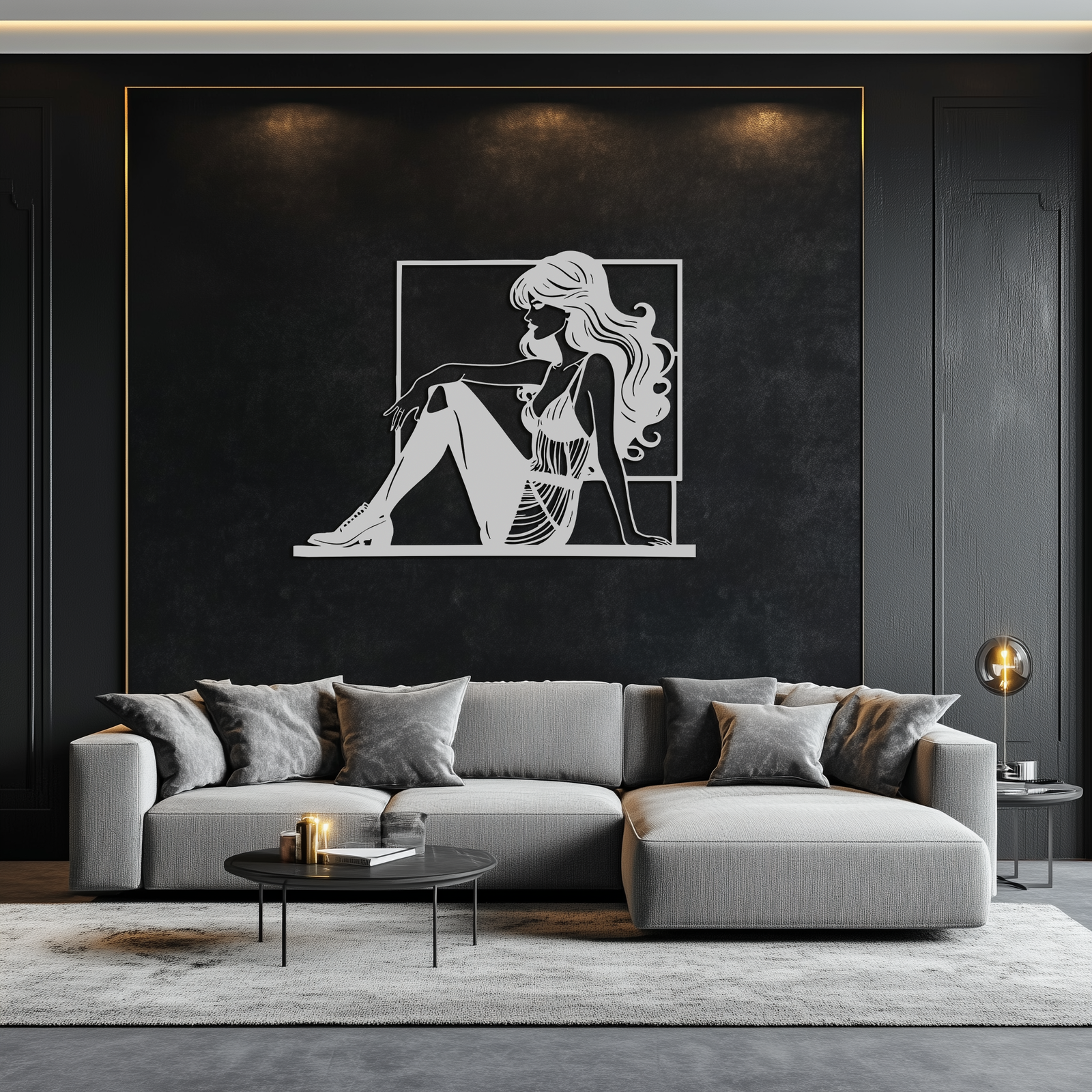 Elegant Woman Silhouette Metal Wall Art – Modern Black Feminine Home Decor- KAF511