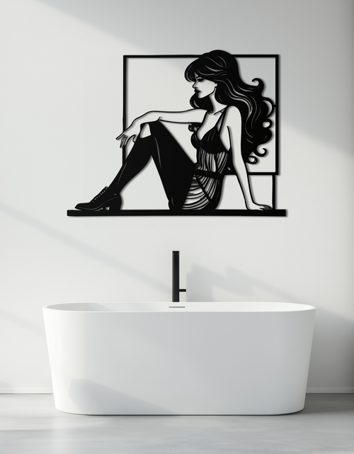 Load image into Gallery viewer, Elegant Woman Silhouette Metal Wall Art – Modern Black Feminine Home Decor- KAF511
