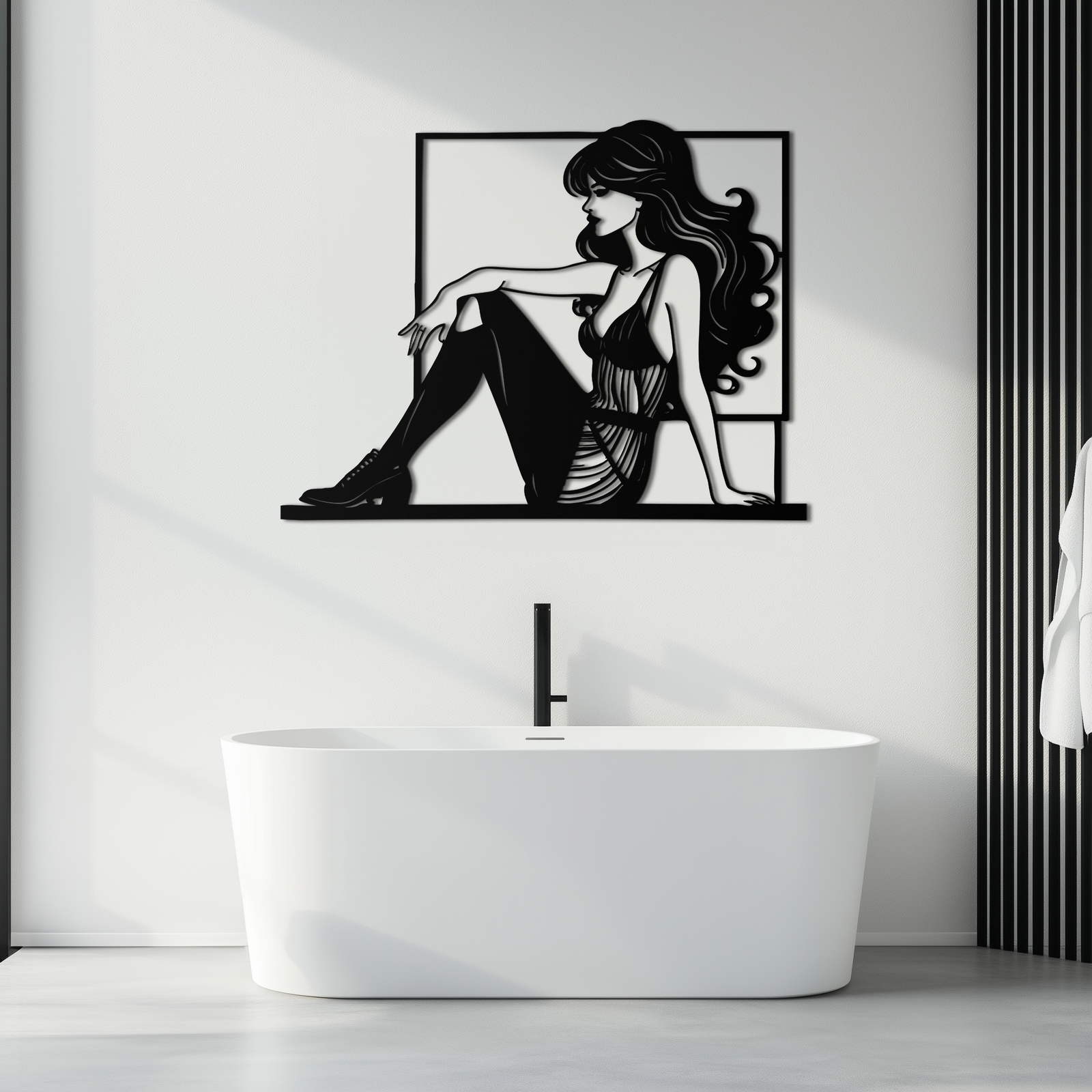 Elegant Woman Silhouette Metal Wall Art – Modern Black Feminine Home Decor- KAF511