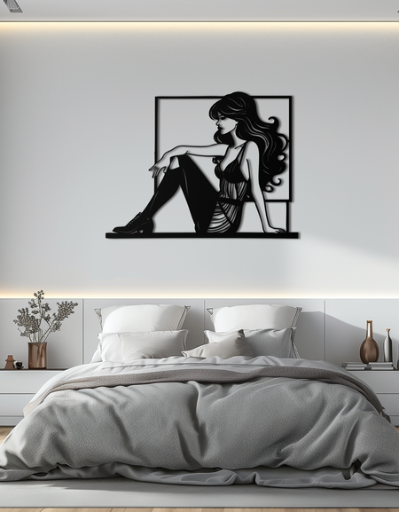 Elegant Woman Silhouette Metal Wall Art – Modern Black Feminine Home Decor- KAF511