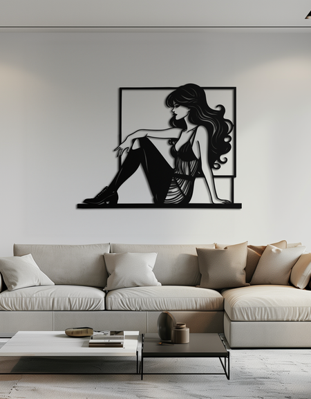 Elegant Woman Silhouette Metal Wall Art – Modern Black Feminine Home Decor- KAF511