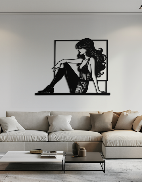 Load image into Gallery viewer, Elegant Woman Silhouette Metal Wall Art – Modern Black Feminine Home Decor- KAF511
