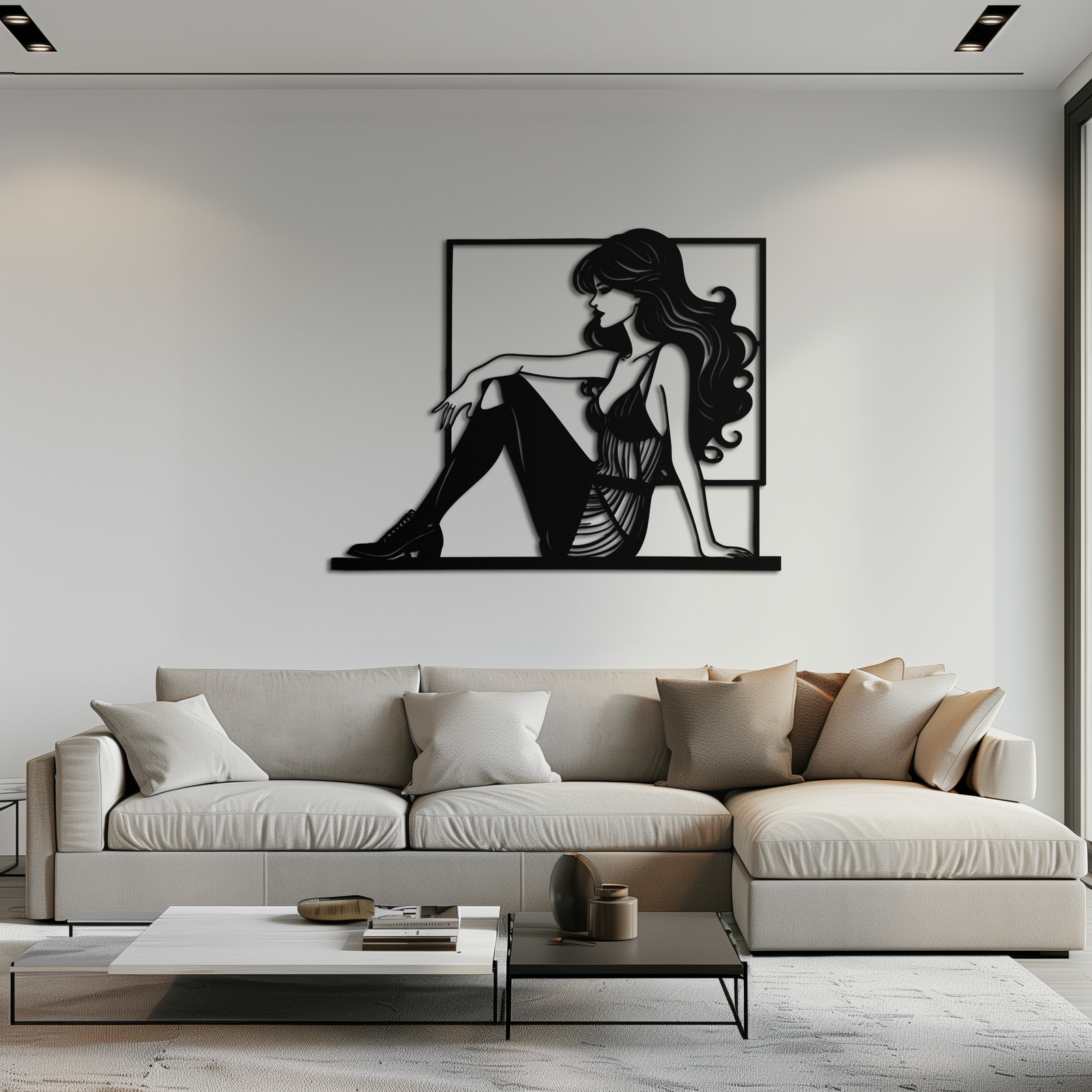 Elegant Woman Silhouette Metal Wall Art – Modern Black Feminine Home Decor- KAF511