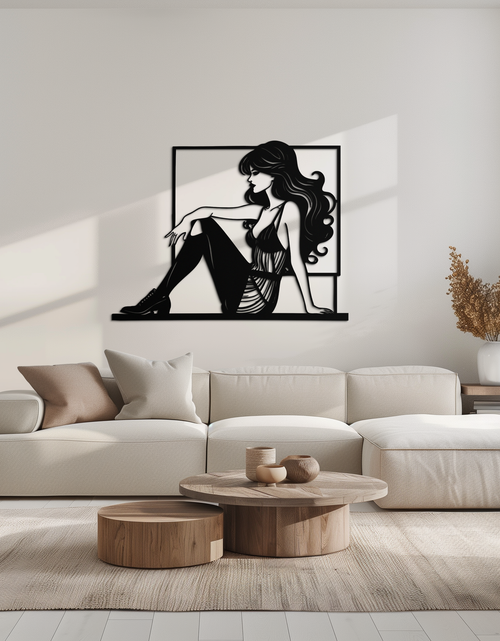 Load image into Gallery viewer, Elegant Woman Silhouette Metal Wall Art – Modern Black Feminine Home Decor- KAF511
