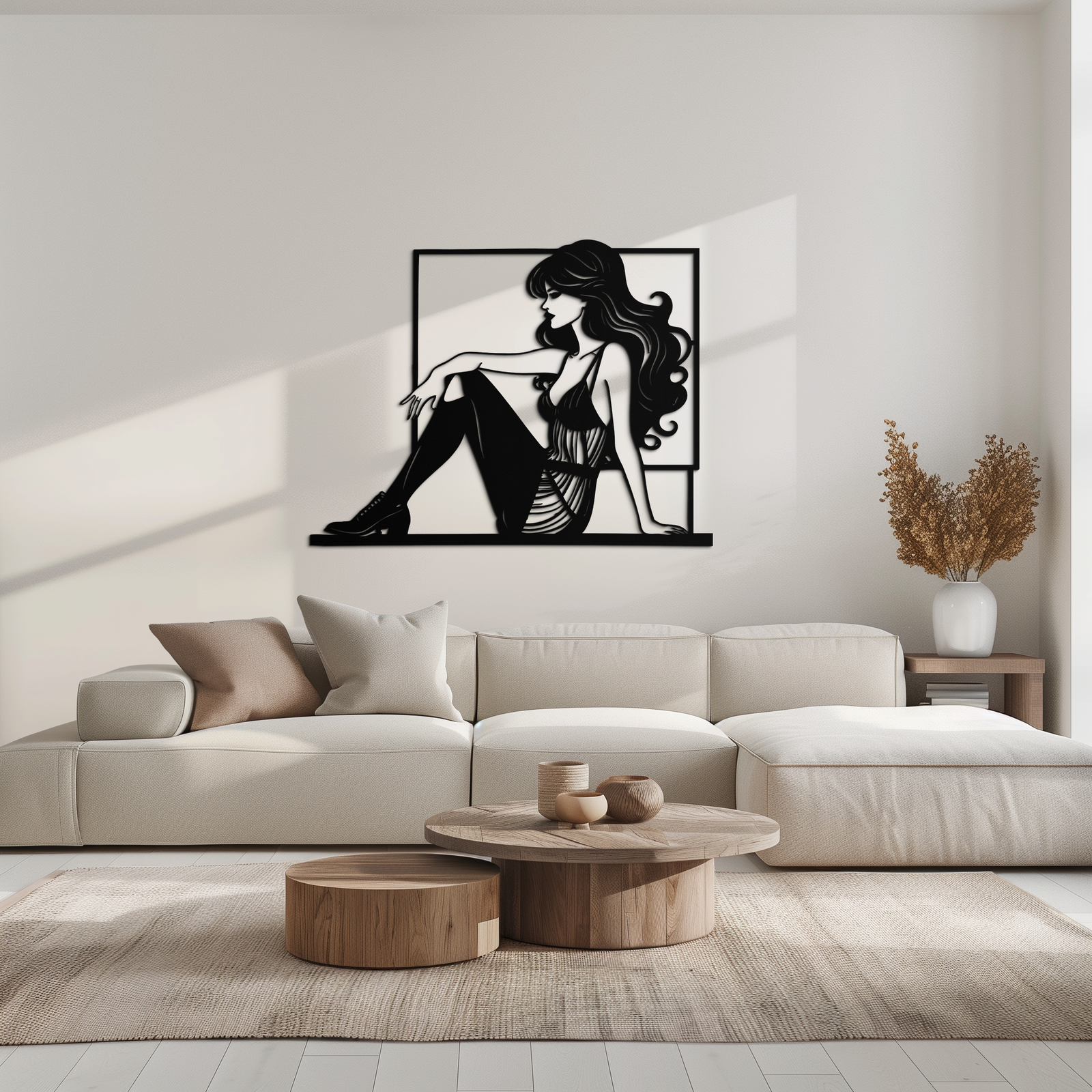 Elegant Woman Silhouette Metal Wall Art – Modern Black Feminine Home Decor- KAF511