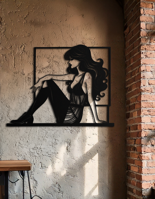 Load image into Gallery viewer, Elegant Woman Silhouette Metal Wall Art – Modern Black Feminine Home Decor- KAF511
