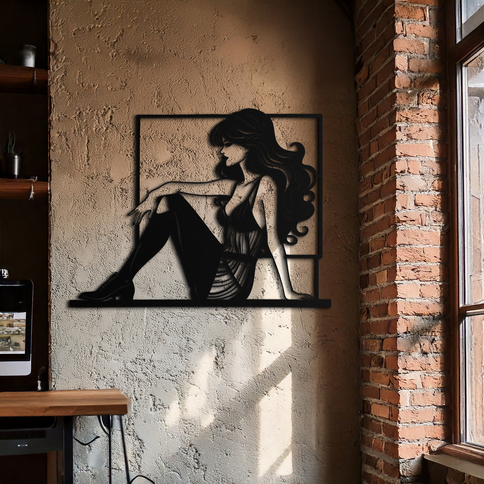 Elegant Woman Silhouette Metal Wall Art – Modern Black Feminine Home Decor- KAF511