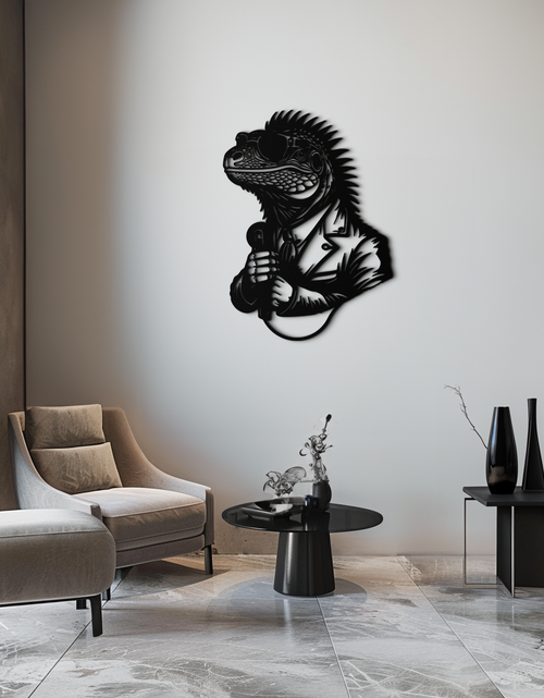 Load image into Gallery viewer, Cool Lizard Metal Wall Art – Unique Reptile Selfie Decor for Home and Office- KAF512
