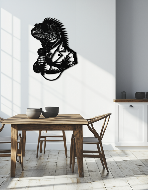 Load image into Gallery viewer, Cool Lizard Metal Wall Art – Unique Reptile Selfie Decor for Home and Office- KAF512

