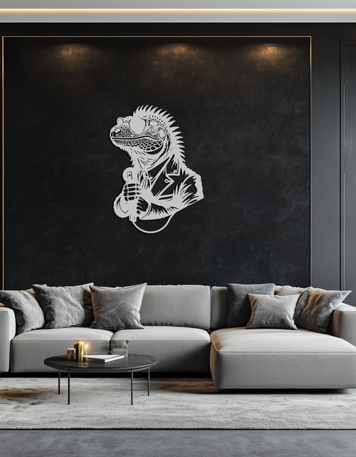 Load image into Gallery viewer, Cool Lizard Metal Wall Art – Unique Reptile Selfie Decor for Home and Office- KAF512
