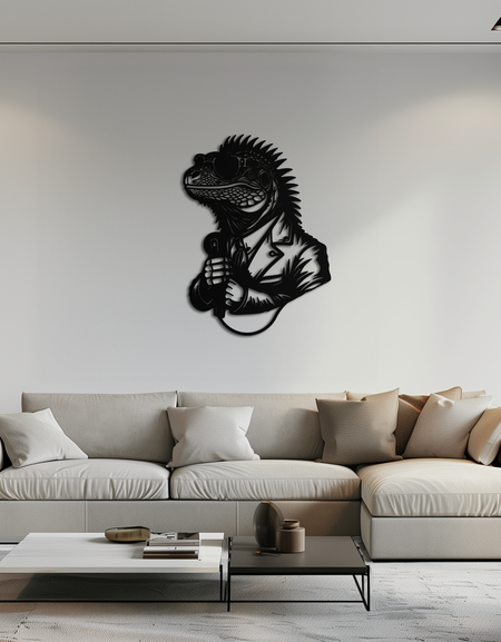 Cool Lizard Metal Duvar Sanatı – Ev ve Ofis için Benzersiz Sürüngen Özçekim Dekoru- KAF512