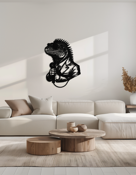 Cool Lizard Metal Duvar Sanatı – Ev ve Ofis için Benzersiz Sürüngen Özçekim Dekoru- KAF512