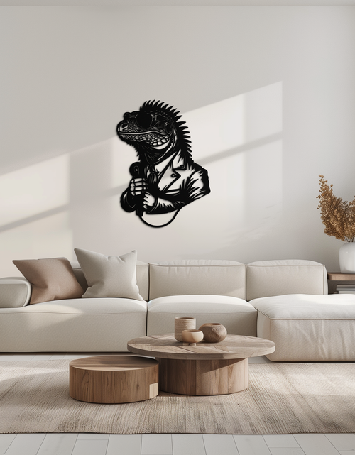 Load image into Gallery viewer, Cool Lizard Metal Wall Art – Unique Reptile Selfie Decor for Home and Office- KAF512
