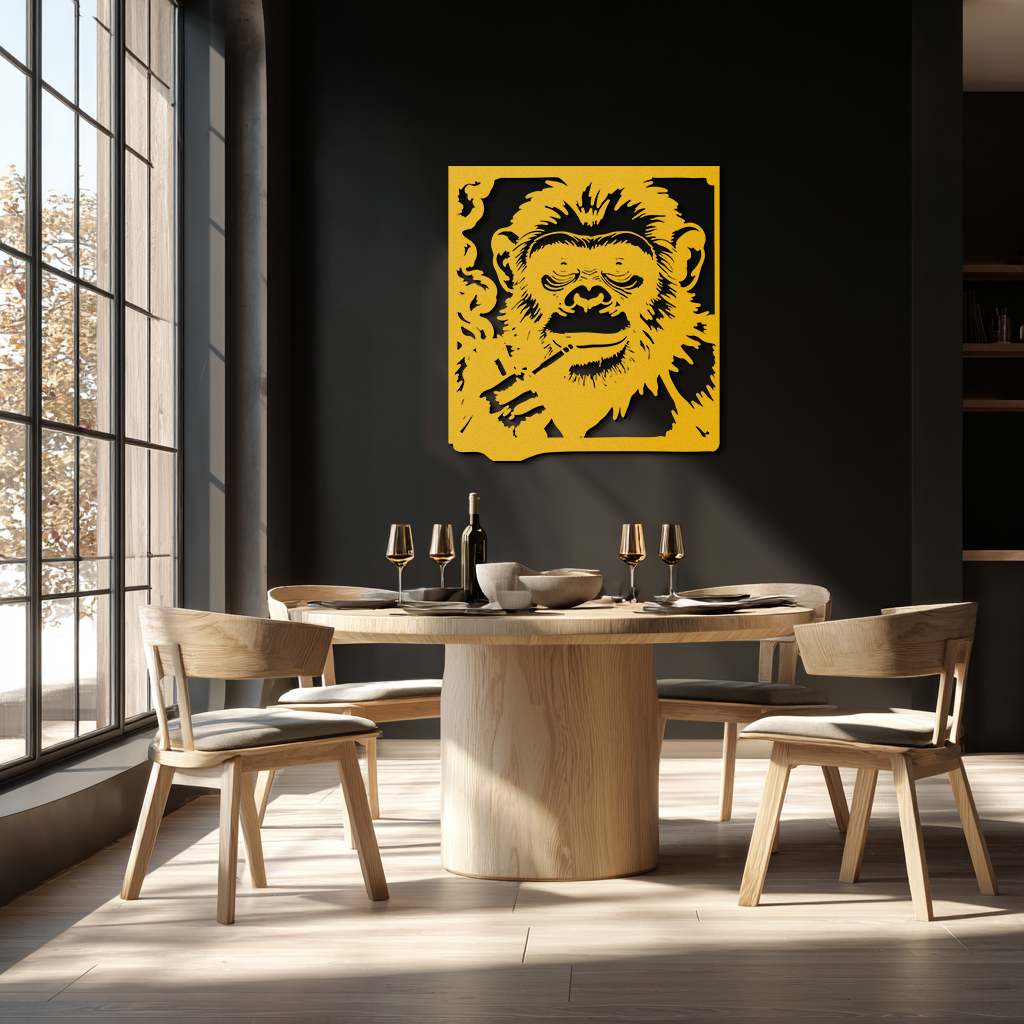 Smoking Chimpanzee Metal Wall Art – Cool Monkey Black Metal Wall Decor for Home- KAF513