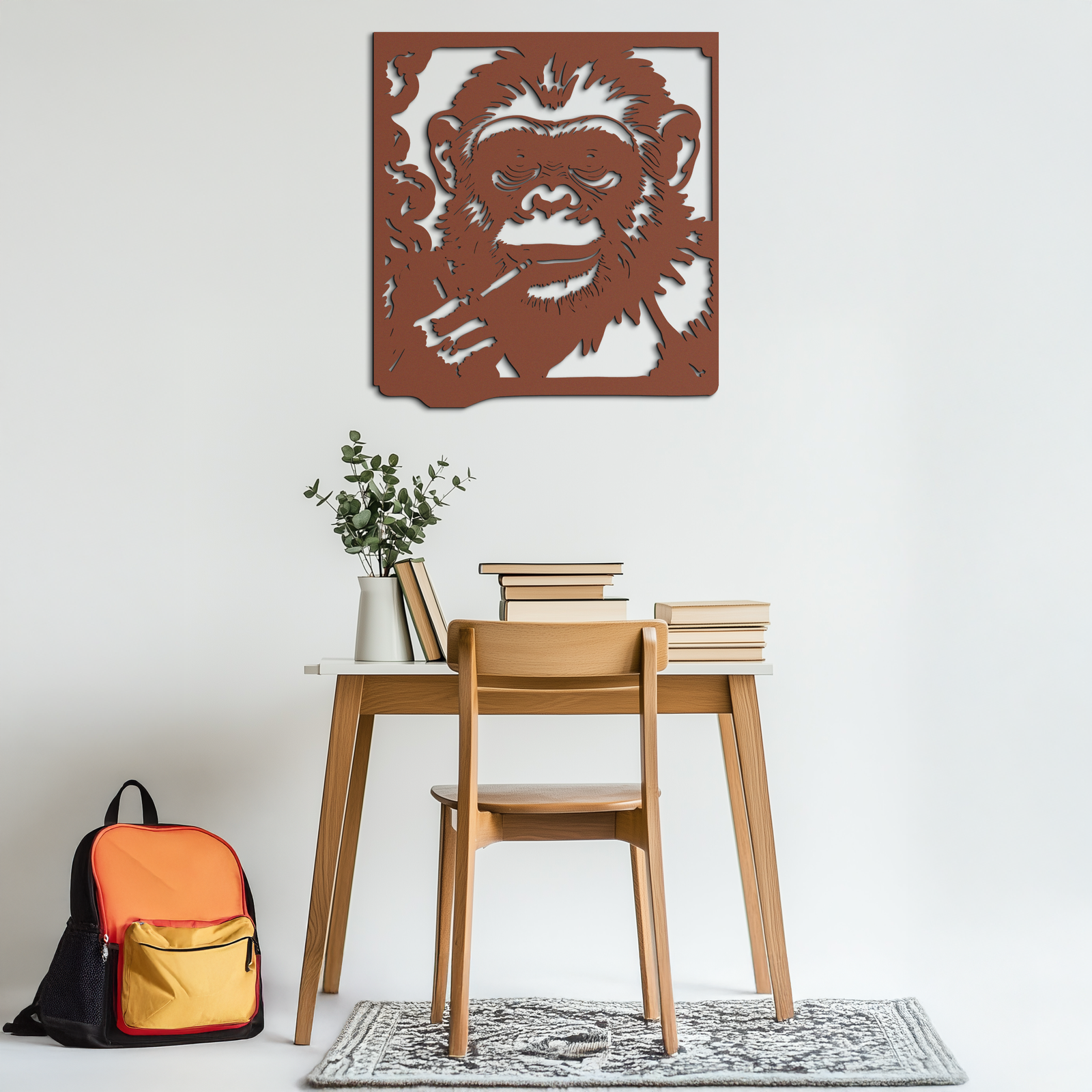 Smoking Chimpanzee Metal Wall Art – Cool Monkey Black Metal Wall Decor for Home- KAF513