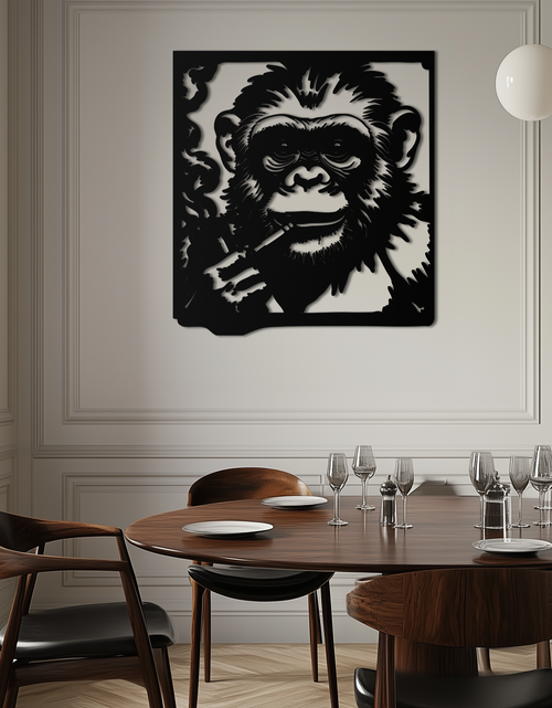 Load image into Gallery viewer, Smoking Chimpanzee Metal Wall Art – Cool Monkey Black Metal Wall Decor for Home- KAF513
