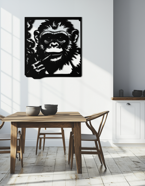 Load image into Gallery viewer, Smoking Chimpanzee Metal Wall Art – Cool Monkey Black Metal Wall Decor for Home- KAF513
