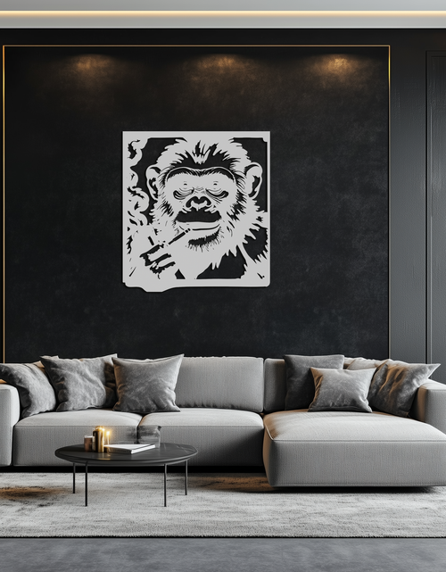 Load image into Gallery viewer, Smoking Chimpanzee Metal Wall Art – Cool Monkey Black Metal Wall Decor for Home- KAF513
