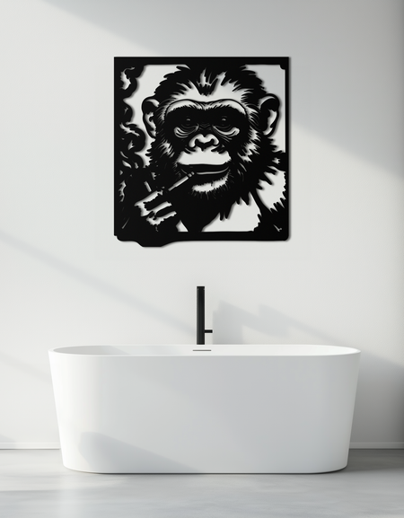 Sigara İçen Şempanze Metal Duvar Sanatı – Ev İçin Harika Maymun Siyah Metal Duvar Dekoru- KAF513