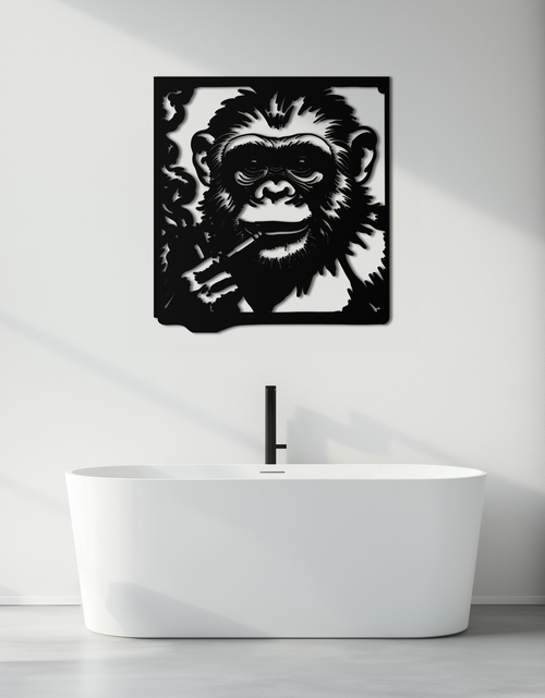Load image into Gallery viewer, Smoking Chimpanzee Metal Wall Art – Cool Monkey Black Metal Wall Decor for Home- KAF513
