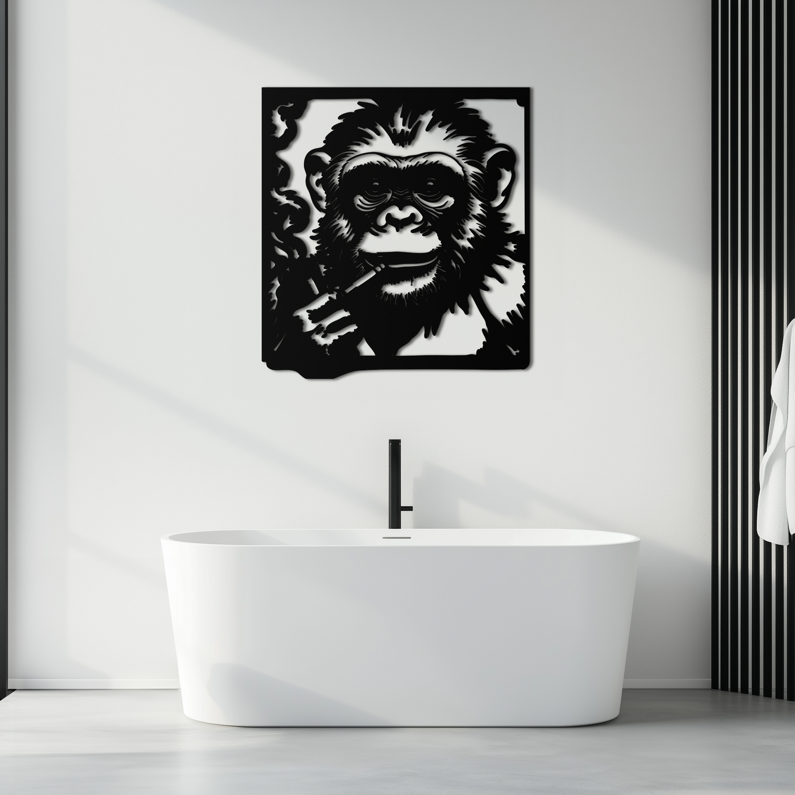 Smoking Chimpanzee Metal Wall Art – Cool Monkey Black Metal Wall Decor for Home- KAF513