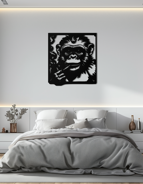 Load image into Gallery viewer, Smoking Chimpanzee Metal Wall Art – Cool Monkey Black Metal Wall Decor for Home- KAF513
