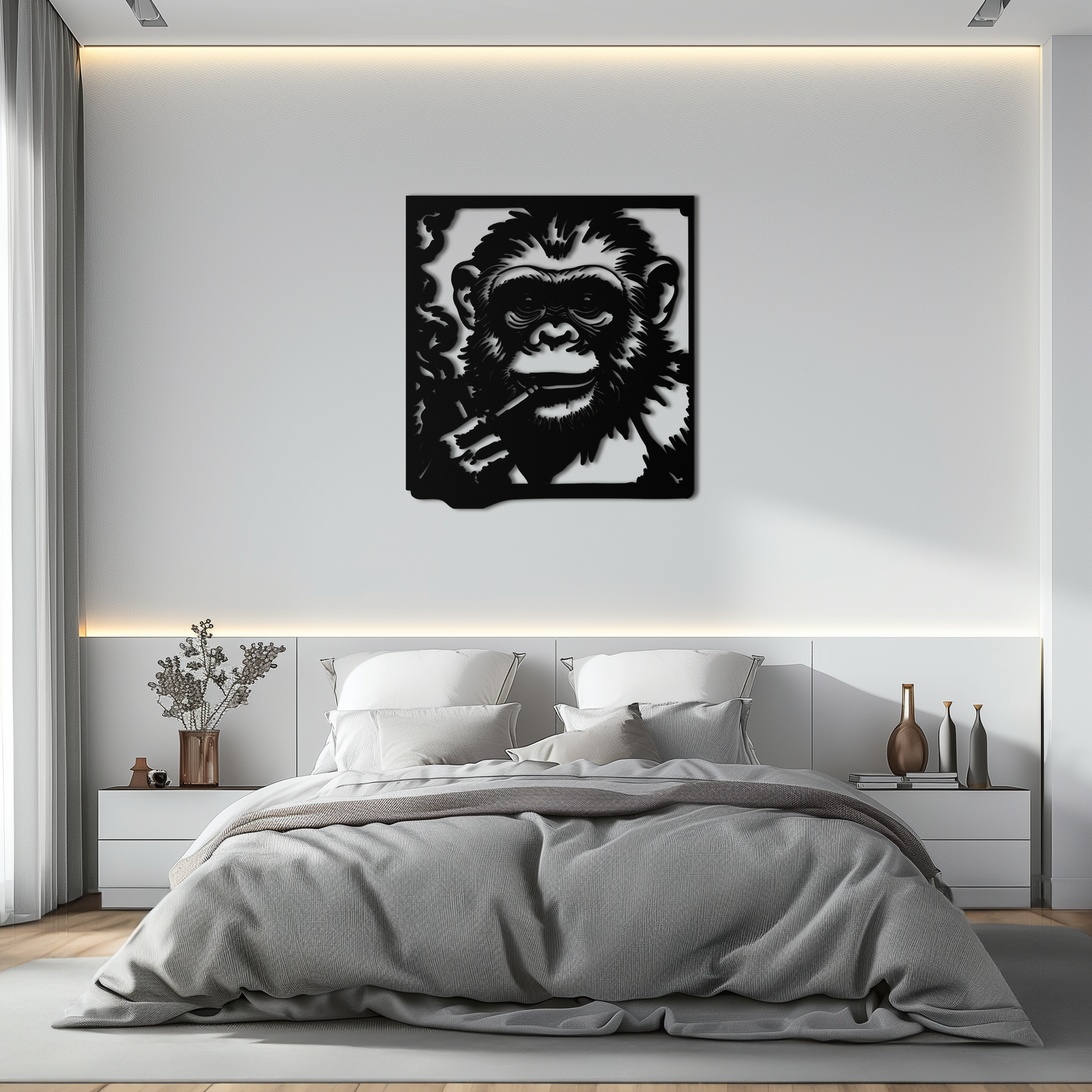 Smoking Chimpanzee Metal Wall Art – Cool Monkey Black Metal Wall Decor for Home- KAF513