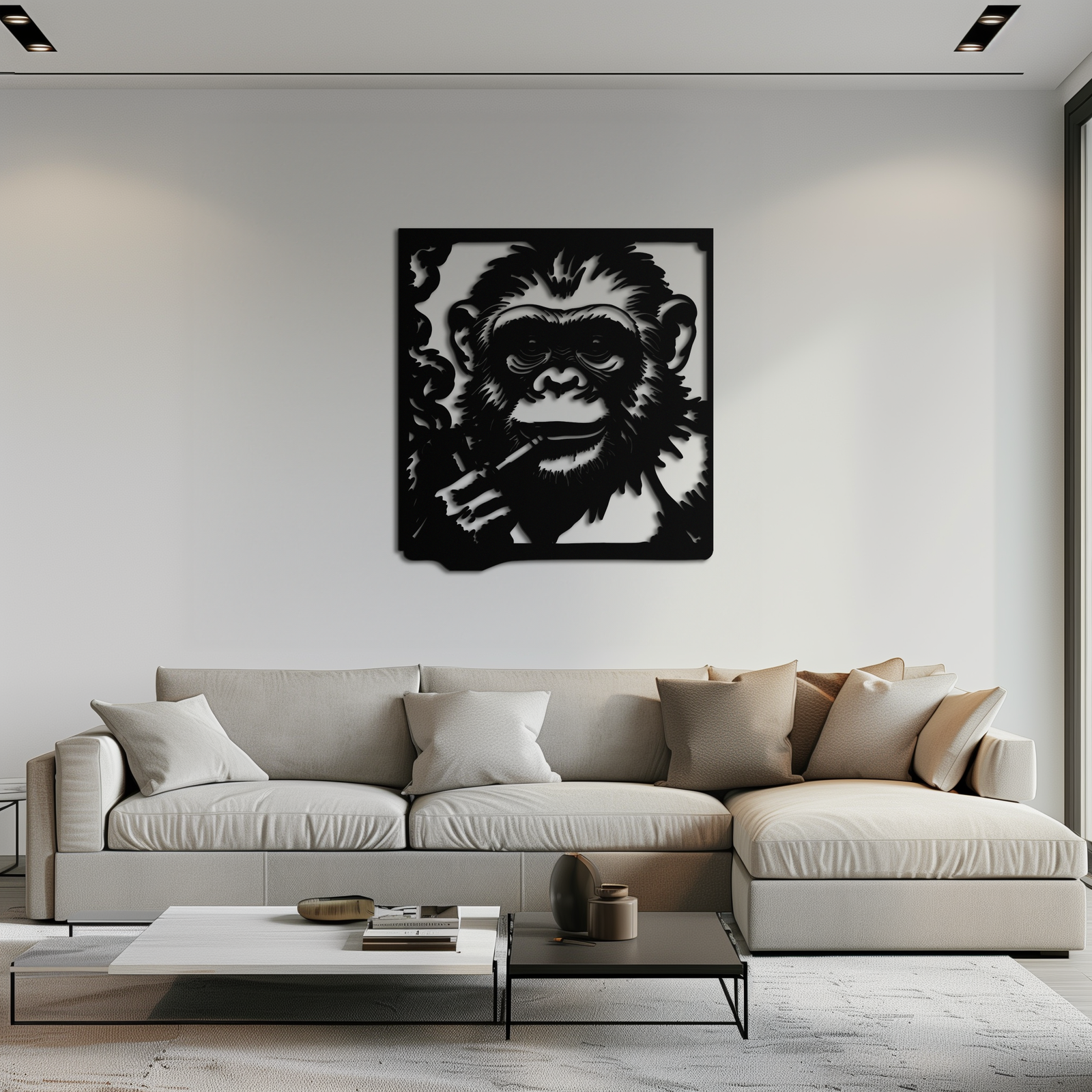 Smoking Chimpanzee Metal Wall Art – Cool Monkey Black Metal Wall Decor for Home- KAF513