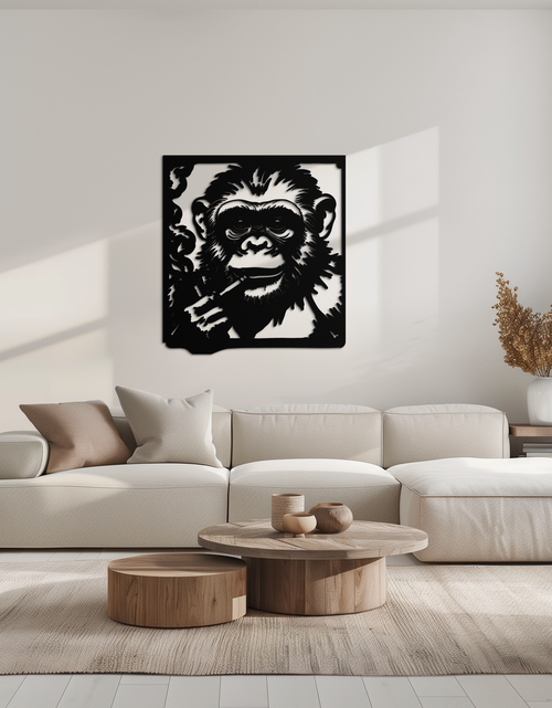 Load image into Gallery viewer, Smoking Chimpanzee Metal Wall Art – Cool Monkey Black Metal Wall Decor for Home- KAF513
