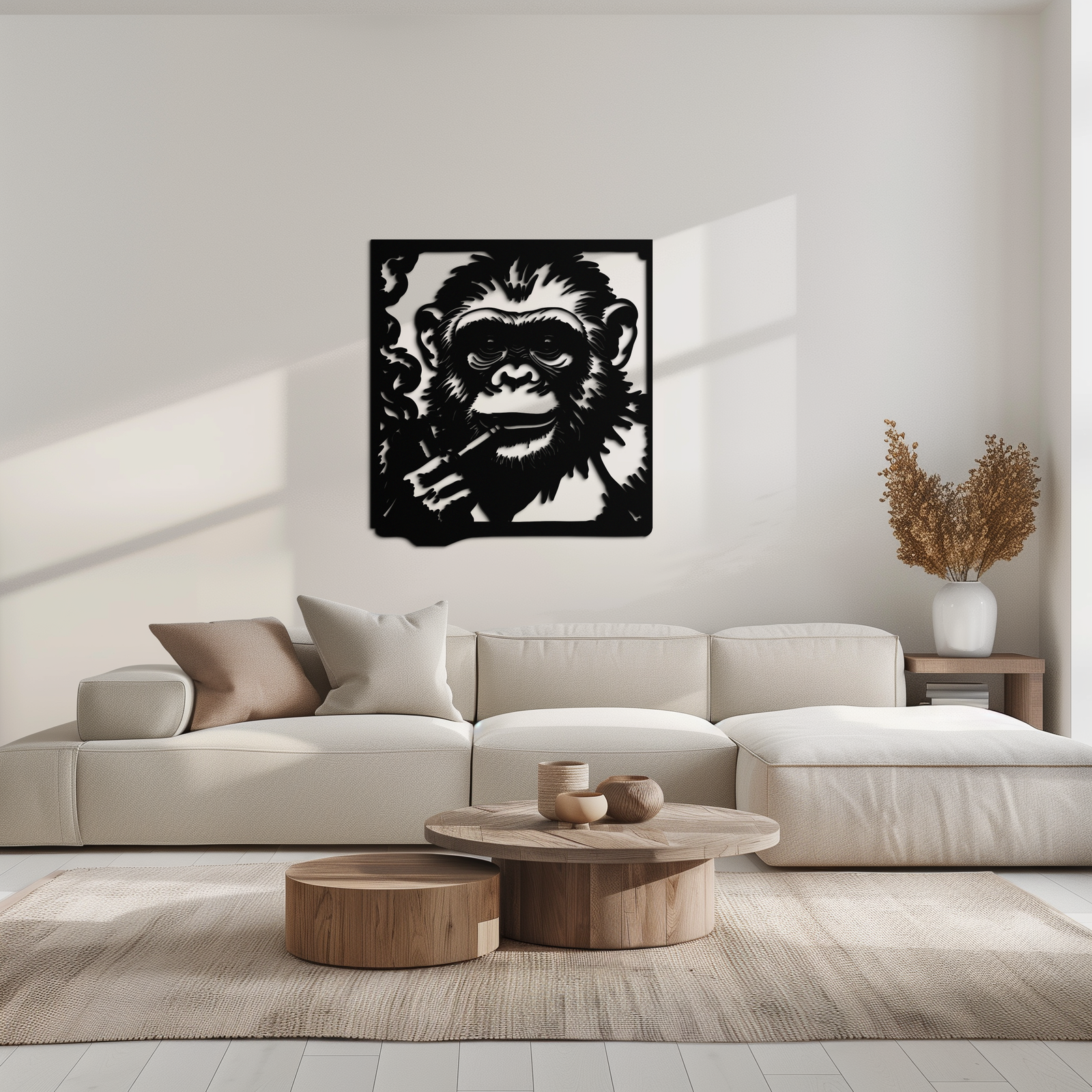 Smoking Chimpanzee Metal Wall Art – Cool Monkey Black Metal Wall Decor for Home- KAF513