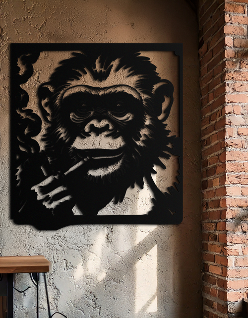 Load image into Gallery viewer, Smoking Chimpanzee Metal Wall Art – Cool Monkey Black Metal Wall Decor for Home- KAF513
