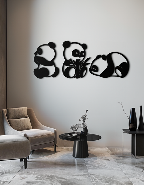 Load image into Gallery viewer, Cute Panda Trio Metal Wall Art – Black Steel Playful Animal Nursery Decor- KAF515
