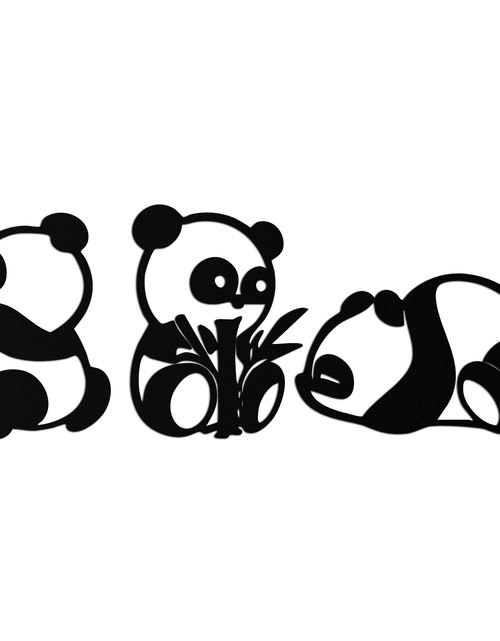 Load image into Gallery viewer, Cute Panda Trio Metal Wall Art – Black Steel Playful Animal Nursery Decor- KAF515
