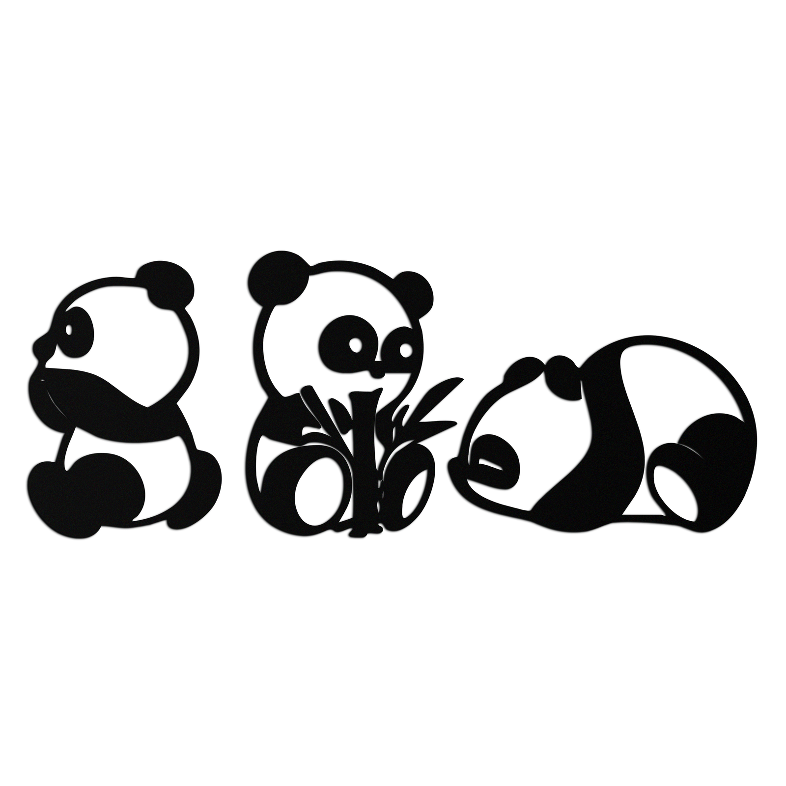 Cute Panda Trio Metal Wall Art – Black Steel Playful Animal Nursery Decor- KAF515