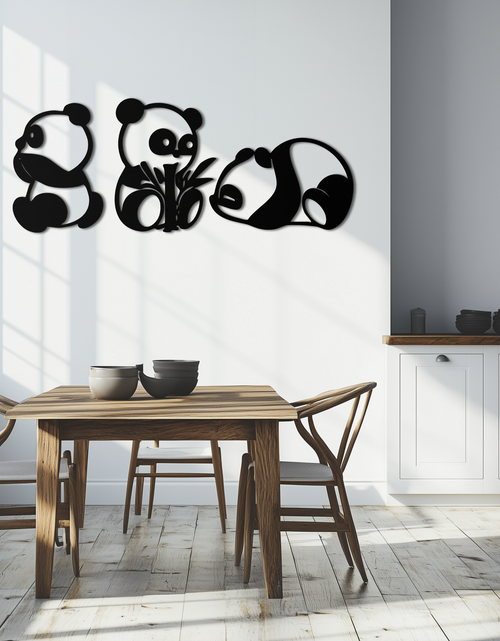 Load image into Gallery viewer, Cute Panda Trio Metal Wall Art – Black Steel Playful Animal Nursery Decor- KAF515
