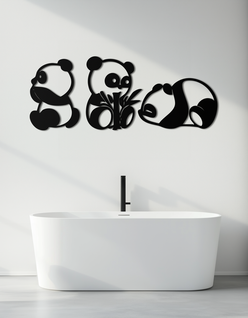 Load image into Gallery viewer, Cute Panda Trio Metal Wall Art – Black Steel Playful Animal Nursery Decor- KAF515
