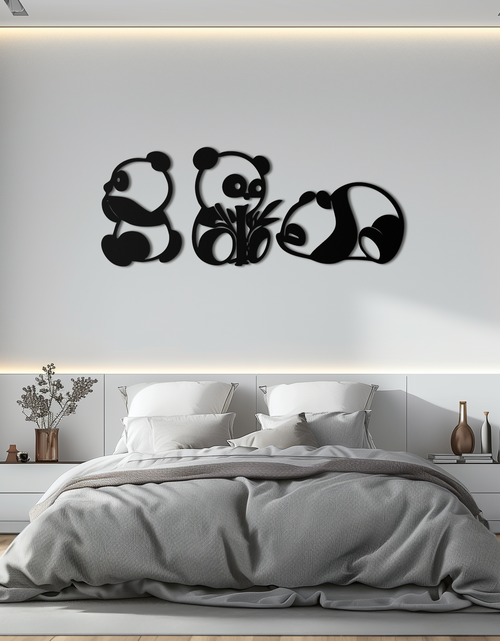 Load image into Gallery viewer, Cute Panda Trio Metal Wall Art – Black Steel Playful Animal Nursery Decor- KAF515
