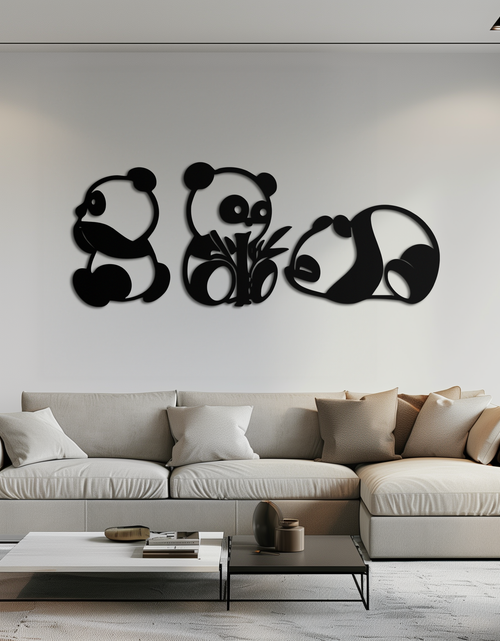 Load image into Gallery viewer, Cute Panda Trio Metal Wall Art – Black Steel Playful Animal Nursery Decor- KAF515
