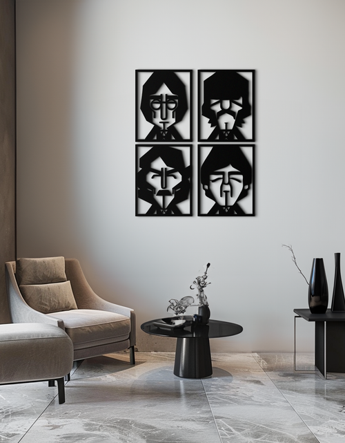 Load image into Gallery viewer, Abstract Geometric Faces Metal Wall Art - Modern Black Steel Home Decor Set of Four- KAF516
