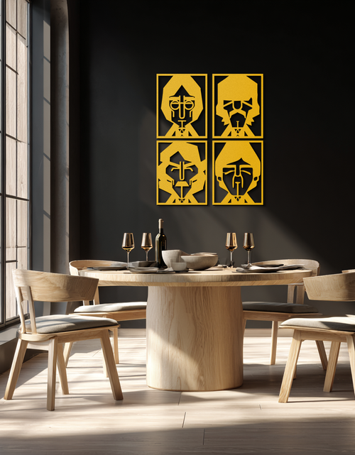 Load image into Gallery viewer, Abstract Geometric Faces Metal Wall Art - Modern Black Steel Home Decor Set of Four- KAF516
