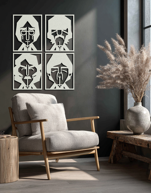 Load image into Gallery viewer, Abstract Geometric Faces Metal Wall Art - Modern Black Steel Home Decor Set of Four- KAF516
