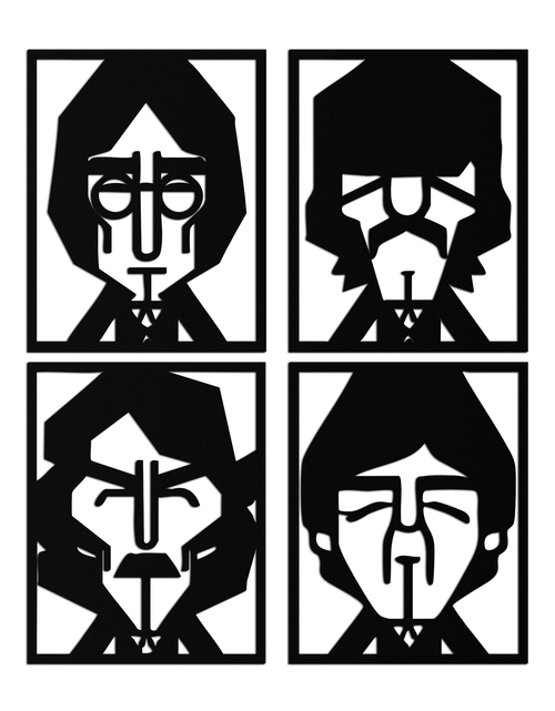 Load image into Gallery viewer, Abstract Geometric Faces Metal Wall Art - Modern Black Steel Home Decor Set of Four- KAF516
