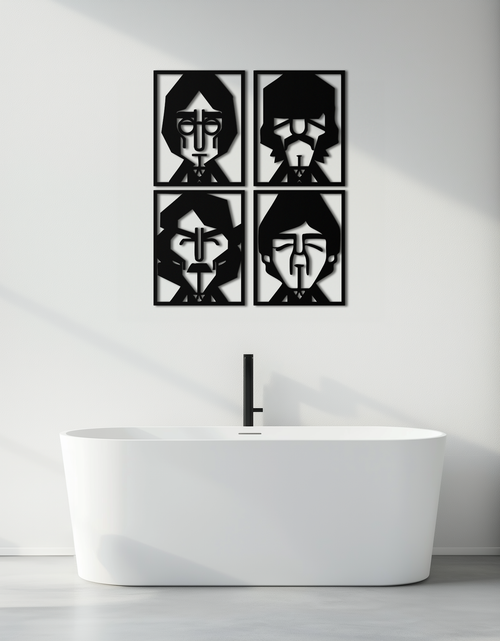 Load image into Gallery viewer, Abstract Geometric Faces Metal Wall Art - Modern Black Steel Home Decor Set of Four- KAF516
