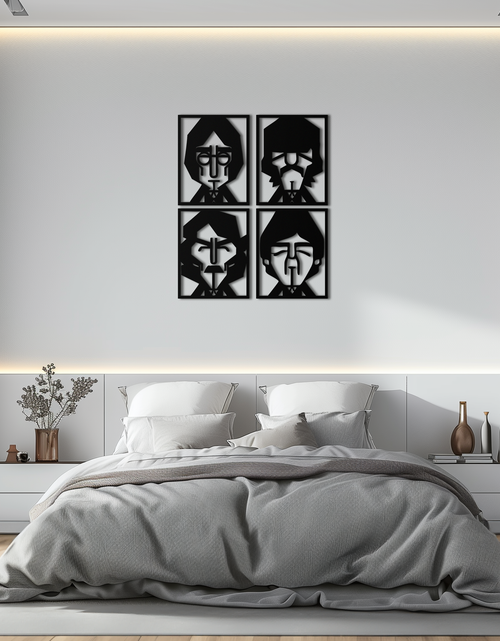 Load image into Gallery viewer, Abstract Geometric Faces Metal Wall Art - Modern Black Steel Home Decor Set of Four- KAF516
