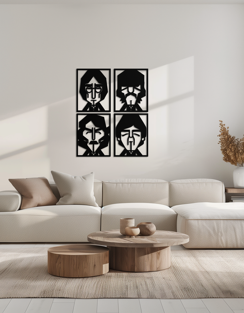 Load image into Gallery viewer, Abstract Geometric Faces Metal Wall Art - Modern Black Steel Home Decor Set of Four- KAF516

