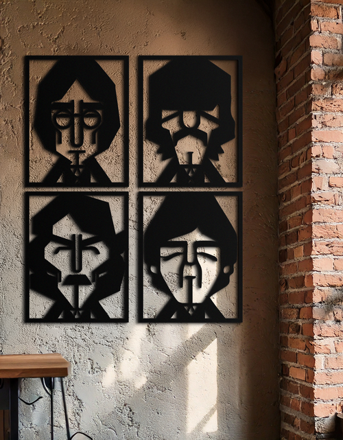 Load image into Gallery viewer, Abstract Geometric Faces Metal Wall Art - Modern Black Steel Home Decor Set of Four- KAF516
