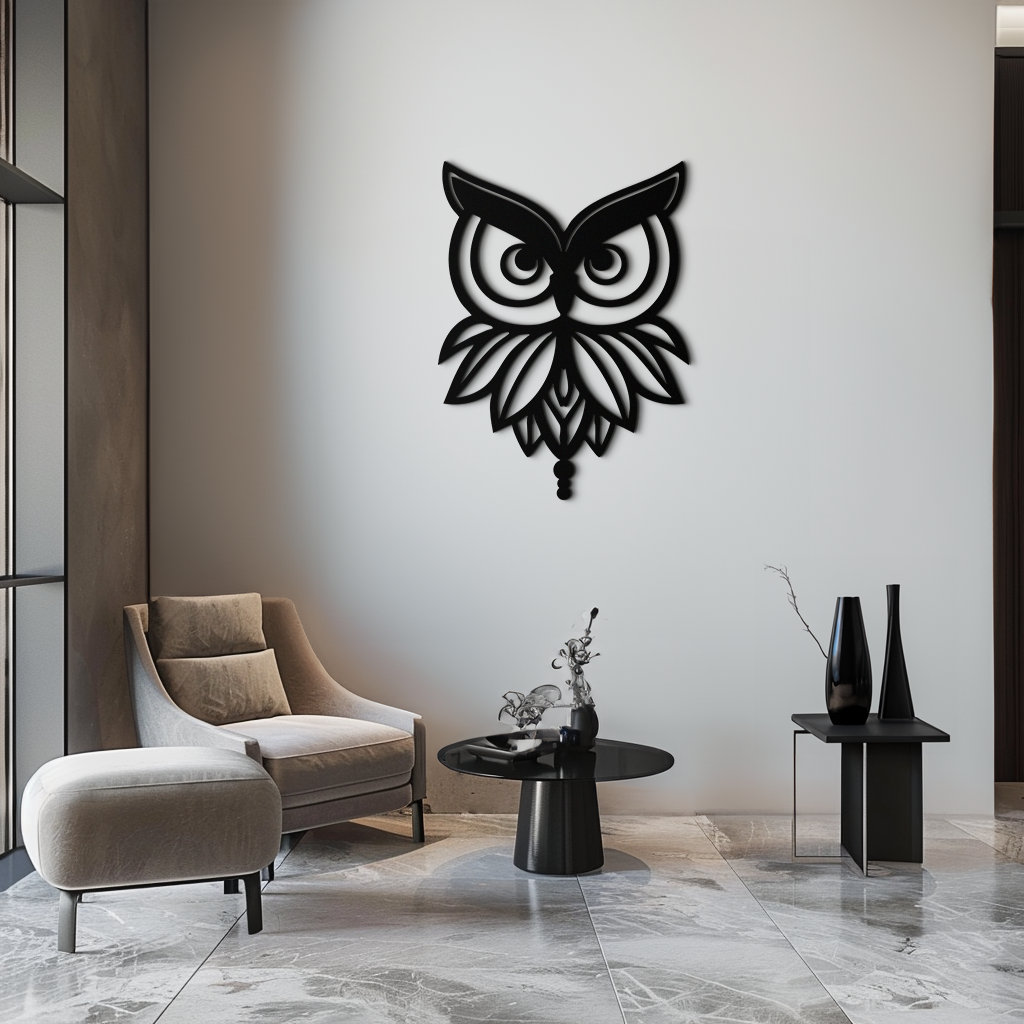 Baykuş Silüeti Metal Duvar Sanatı – Modern Evler İçin Siyah Çelik Kuş Duvar Dekoru- KAF517