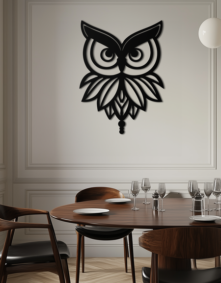 Baykuş Silüeti Metal Duvar Sanatı – Modern Evler İçin Siyah Çelik Kuş Duvar Dekoru- KAF517