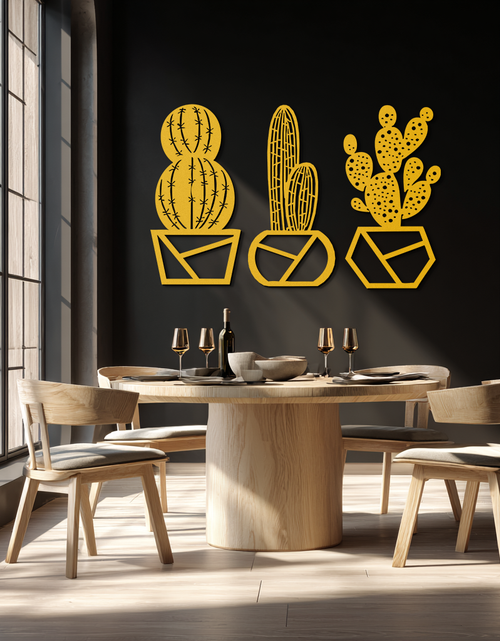 Load image into Gallery viewer, Geometric Cactus Set Metal Wall Art – Modern Black Steel Succulent Decor for Home and Office- KAF518

